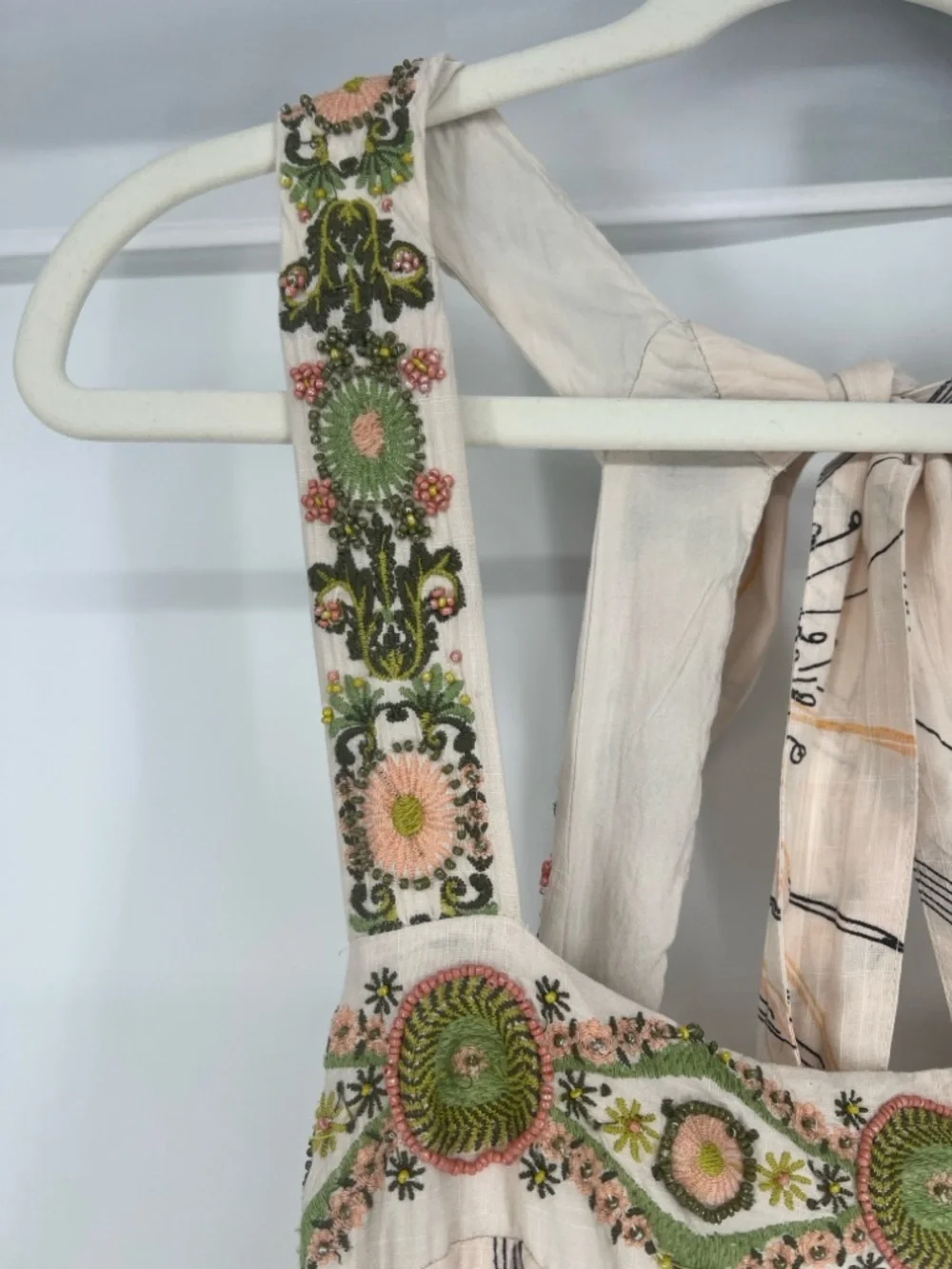 Anthropologie Embroidered Square Neck Tie Back Floral Boho Colorful Maxi Dress M - Picture 8 of 14